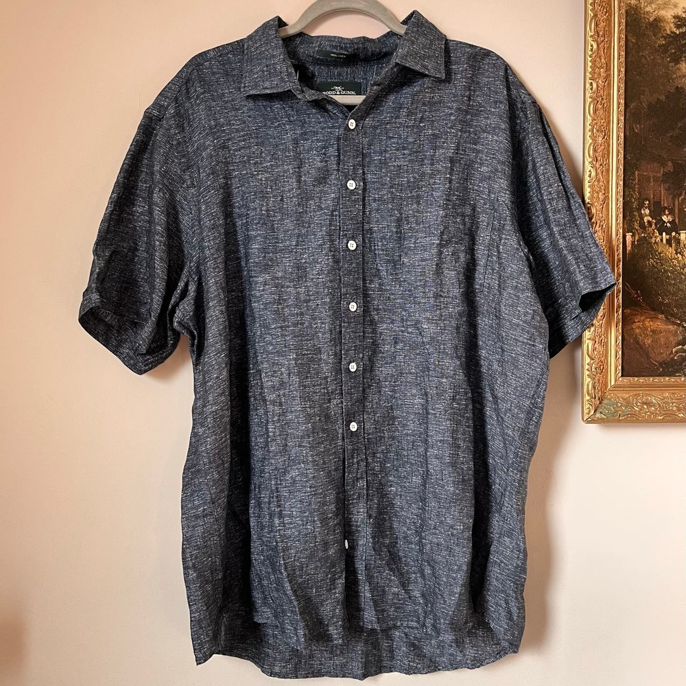 NWT Rodd & Gunn Ellerslie Sports Fit Linen Button Shirt blue size 2XL